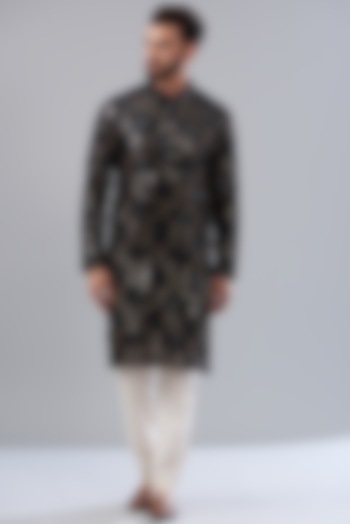 Black Georgette Embroidered Kurta Set by Kasbah Clothing at Pernia's Pop Up Shop