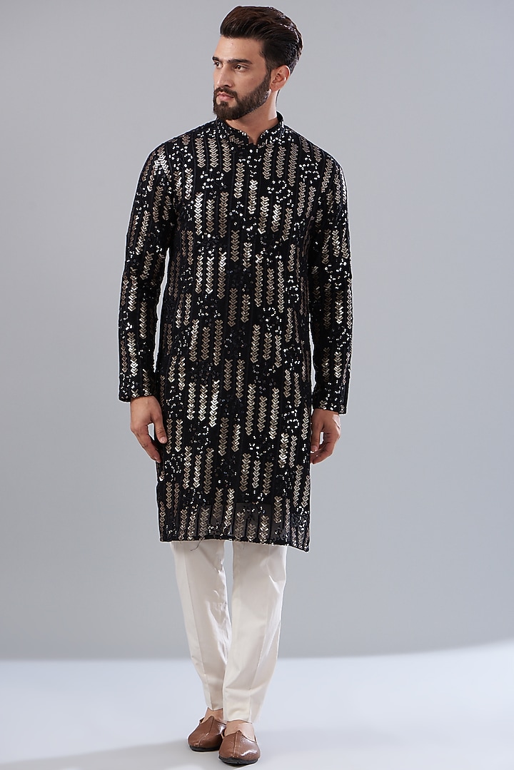 Black Georgette Embroidered Kurta Set by Kasbah Clothing at Pernia's Pop Up Shop