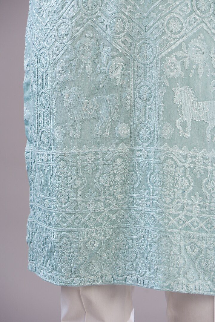 Powder Blue Silk Embroidered Kurta Set by Kasbah Clothing at Pernia's Pop Up Shop