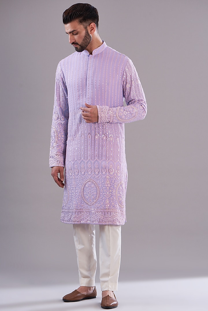Lavender Georgette Embroidered Kurta Set by Kasbah Clothing at Pernia's Pop Up Shop