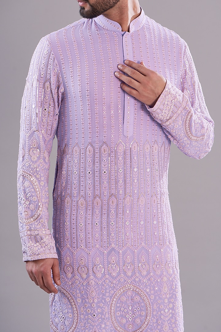 Lavender Georgette Embroidered Kurta Set by Kasbah Clothing at Pernia's Pop Up Shop