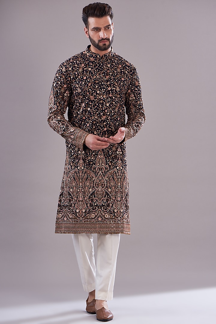Black Georgette Embroidered Kurta Set by Kasbah Clothing at Pernia's Pop Up Shop