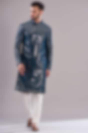 Blue Georgette Embroidered Kurta Set by Kasbah Clothing at Pernia's Pop Up Shop