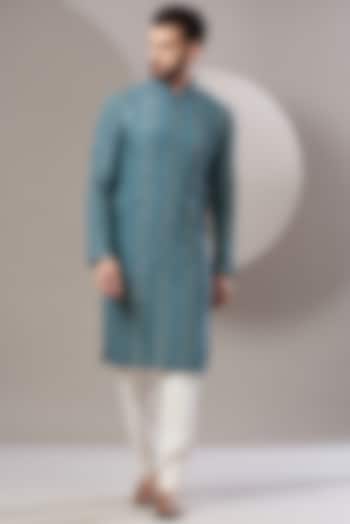 Blue Georgette Embroidered Kurta Set by Kasbah Clothing at Pernia's Pop Up Shop