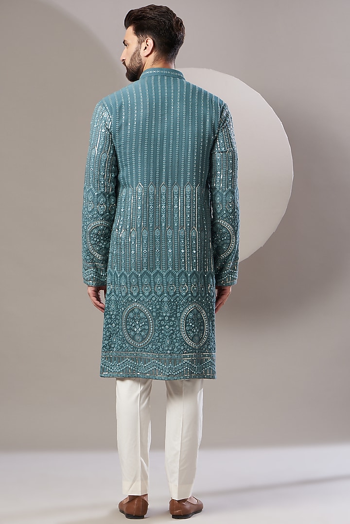 Blue Georgette Embroidered Kurta Set by Kasbah Clothing at Pernia's Pop Up Shop