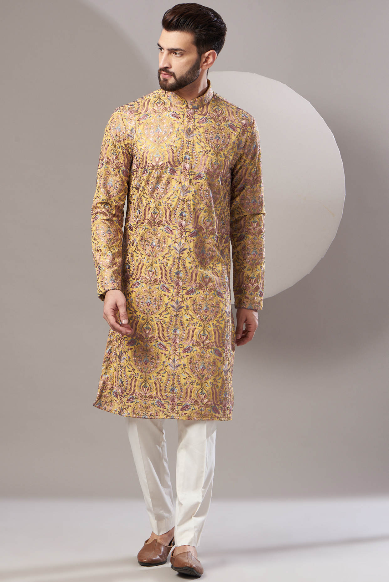 Yellow Georgette Embroidered Kurta Set by Kasbah Clothing