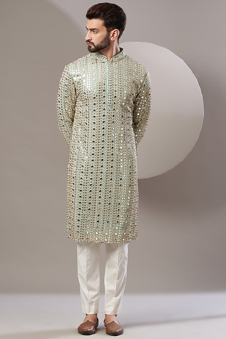 Sky Blue Georgette Embroidered Kurta Set by Kasbah Clothing at Pernia's Pop Up Shop