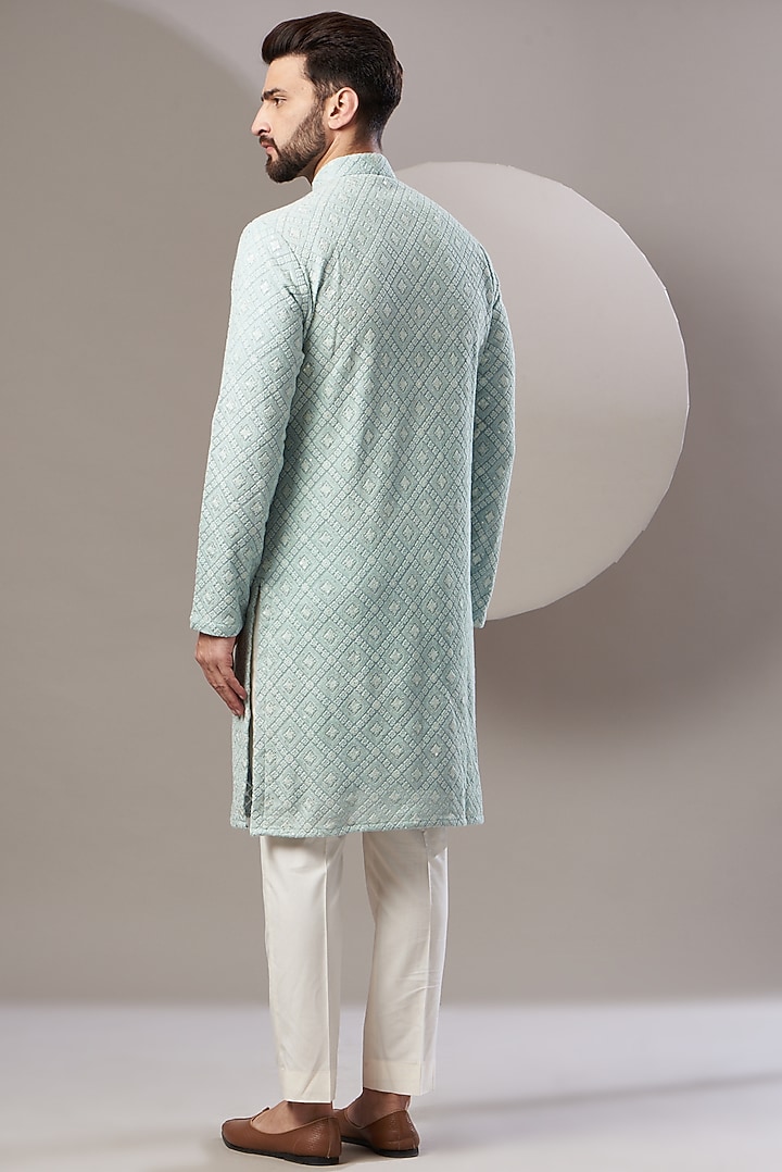 Powder Blue Georgette Embroidered Kurta Set by Kasbah Clothing at Pernia's Pop Up Shop