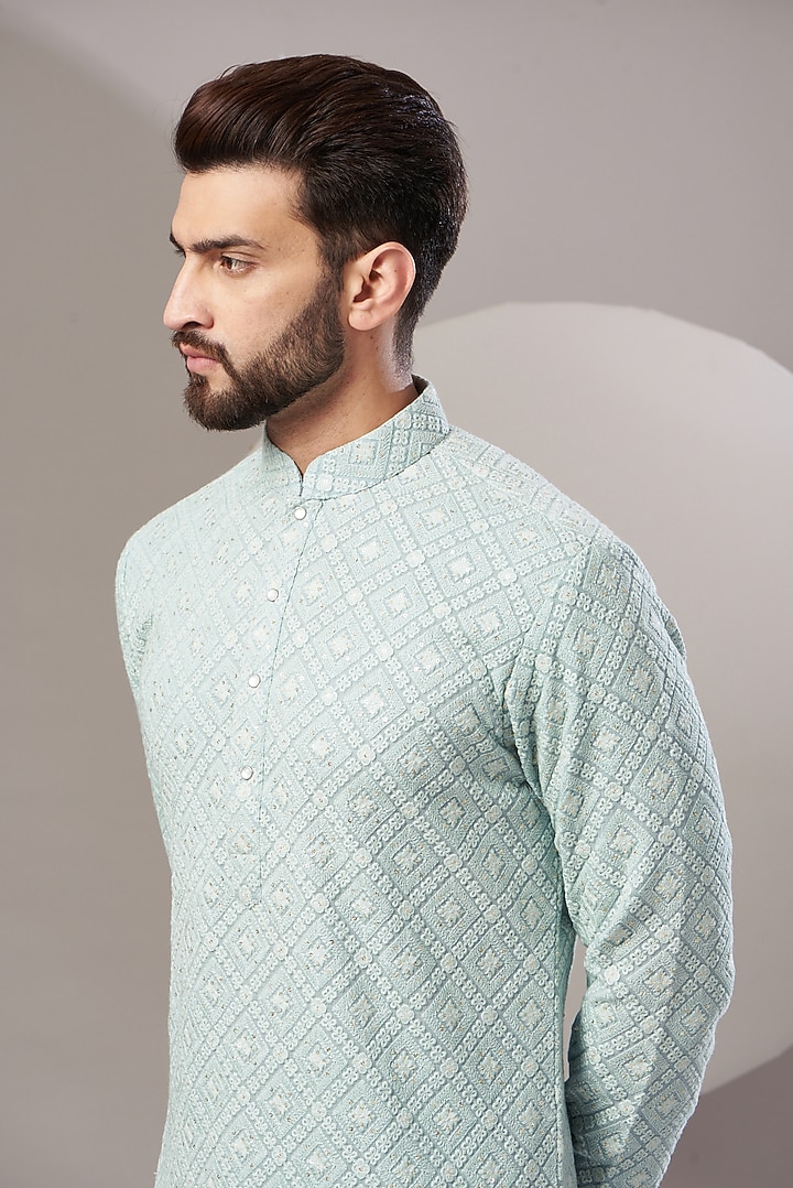 Powder Blue Georgette Embroidered Kurta Set by Kasbah Clothing at Pernia's Pop Up Shop