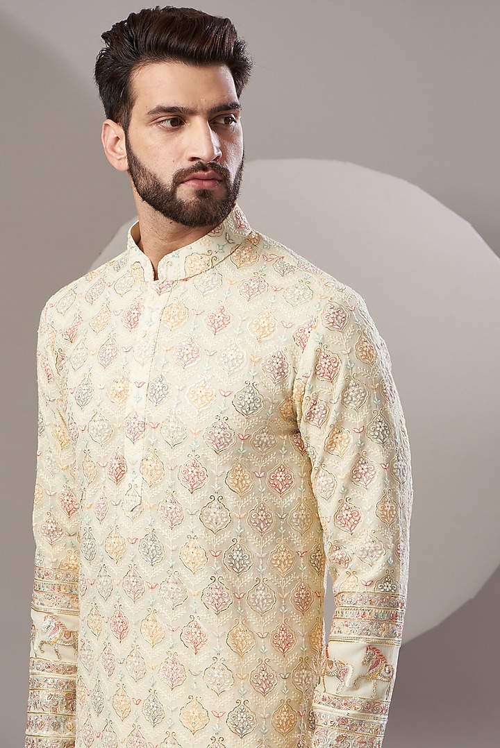 Beige Georgette Embroidered Kurta Set by Kasbah Clothing at Pernia's Pop Up Shop