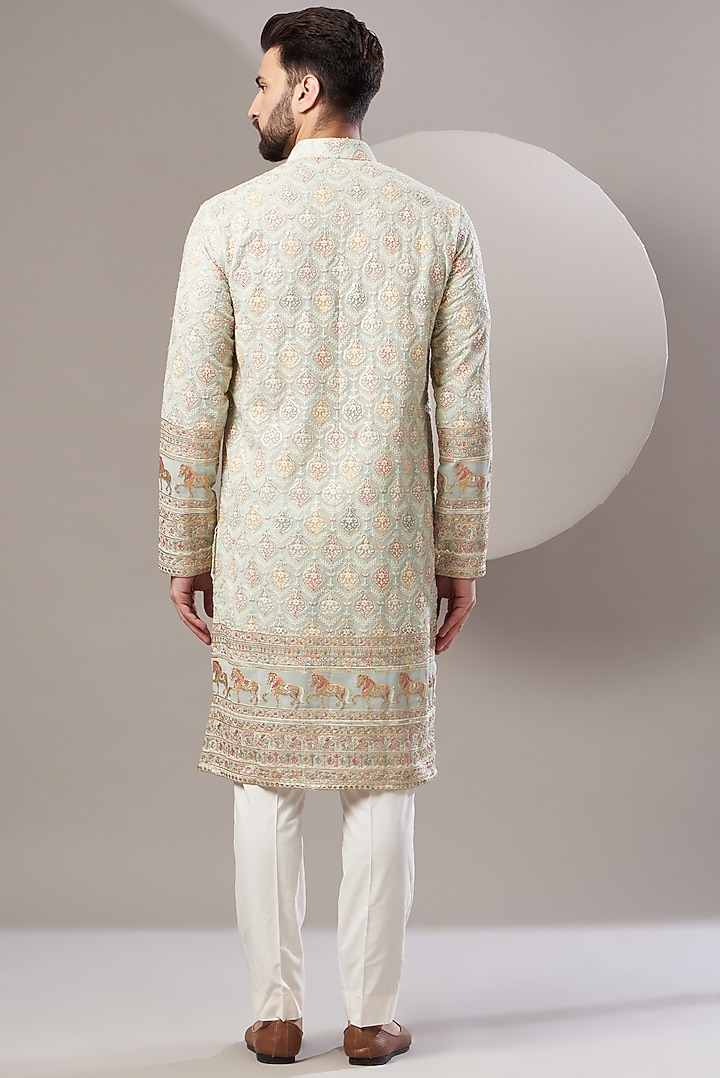 Sky Blue Georgette Embroidered Kurta Set by Kasbah Clothing at Pernia's Pop Up Shop