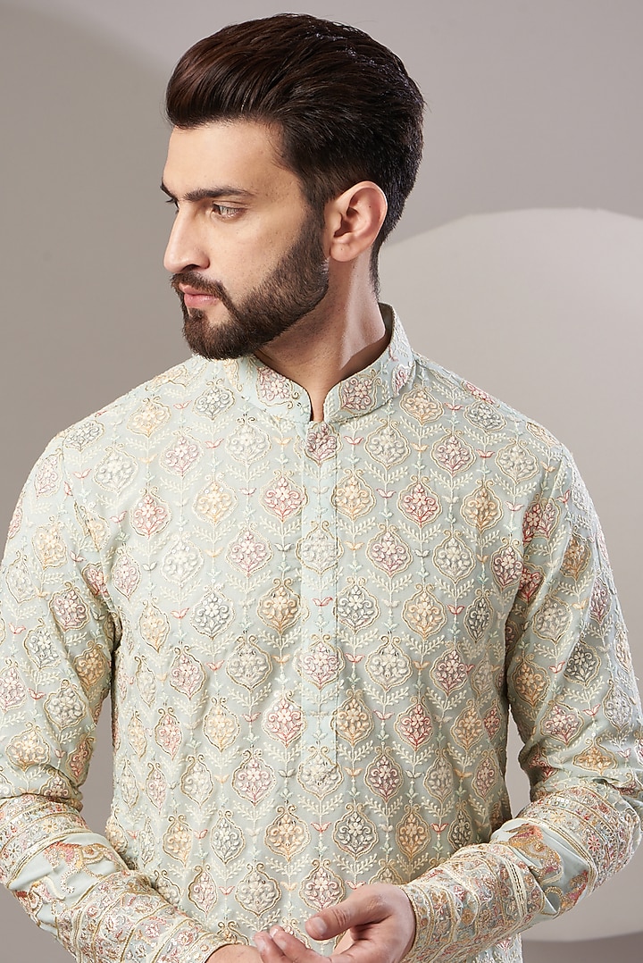 Sky Blue Georgette Embroidered Kurta Set by Kasbah Clothing at Pernia's Pop Up Shop