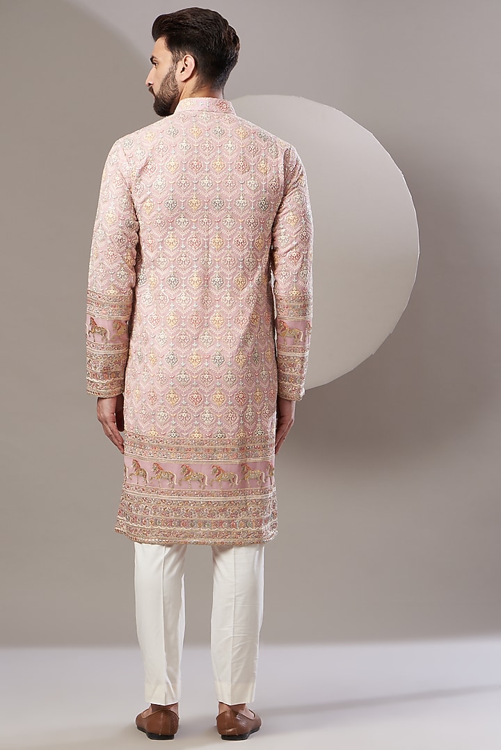 Blush Pink Georgette Embroidered Kurta Set by Kasbah Clothing at Pernia's Pop Up Shop