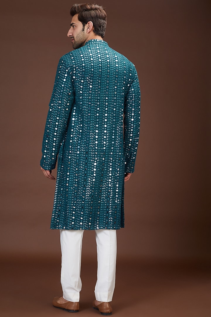 Teal Georgette Embroidered Kurta Set by Kasbah Clothing at Pernia's Pop Up Shop
