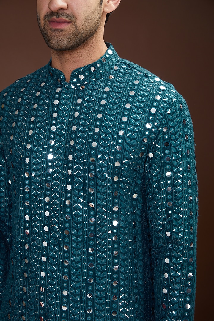 Teal Georgette Embroidered Kurta Set by Kasbah Clothing at Pernia's Pop Up Shop