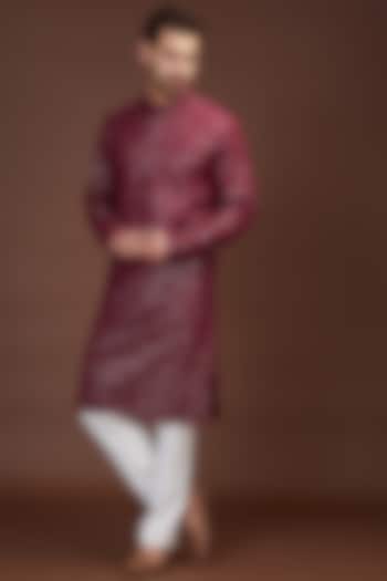 Light Maroon Silk Embroidered Kurta Set by Kasbah Clothing at Pernia's Pop Up Shop
