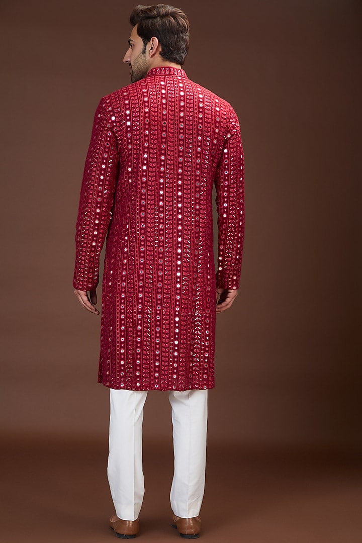 Maroon Georgette Embroidered Kurta Set by Kasbah Clothing at Pernia's Pop Up Shop