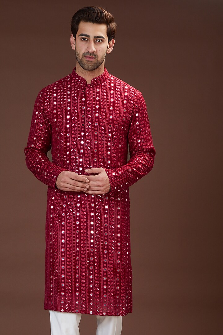 Maroon Georgette Embroidered Kurta Set by Kasbah Clothing at Pernia's Pop Up Shop