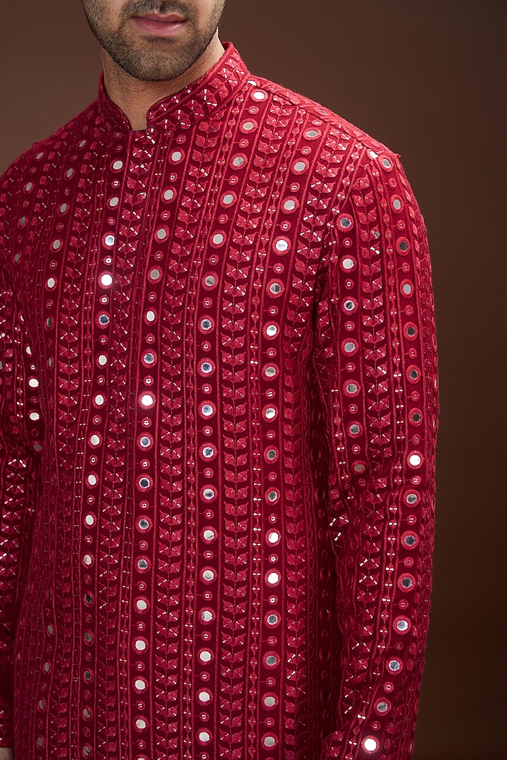 Maroon Georgette Embroidered Kurta Set by Kasbah Clothing at Pernia's Pop Up Shop