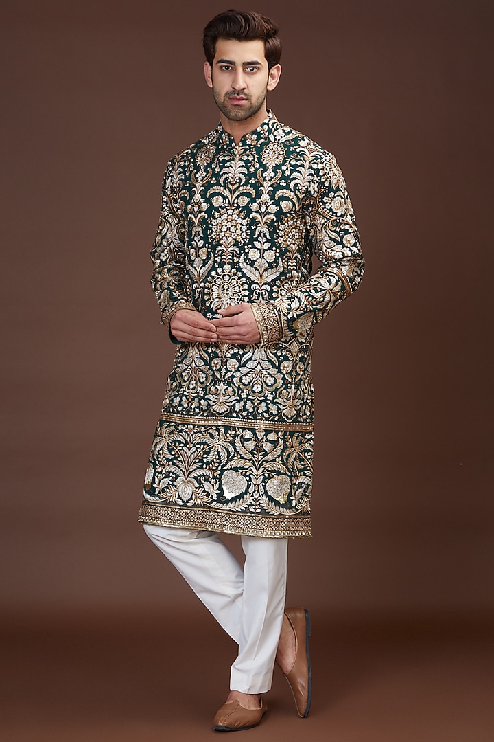 Mehendi Green Georgette Embroidered Kurta Set by Kasbah Clothing at Pernia's Pop Up Shop