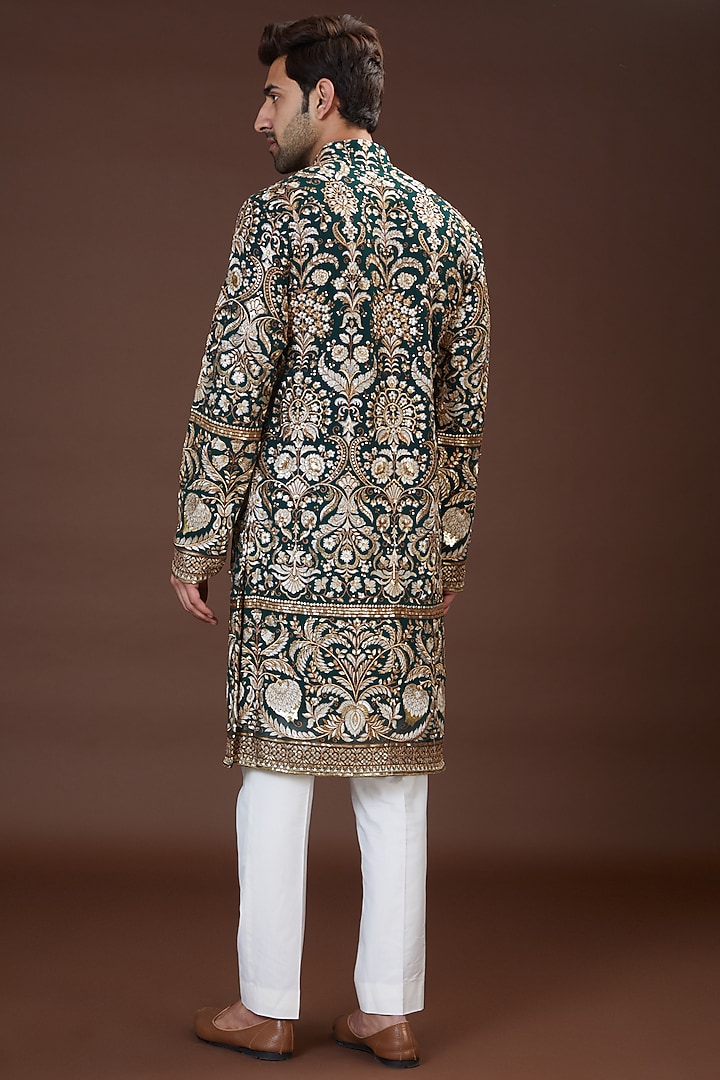 Mehendi Green Georgette Embroidered Kurta Set by Kasbah Clothing at Pernia's Pop Up Shop