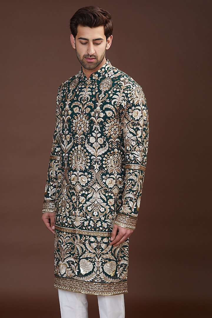 Mehendi Green Georgette Embroidered Kurta Set by Kasbah Clothing at Pernia's Pop Up Shop