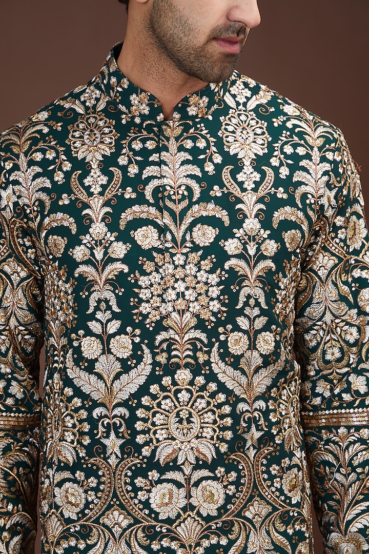 Mehendi Green Georgette Embroidered Kurta Set by Kasbah Clothing at Pernia's Pop Up Shop