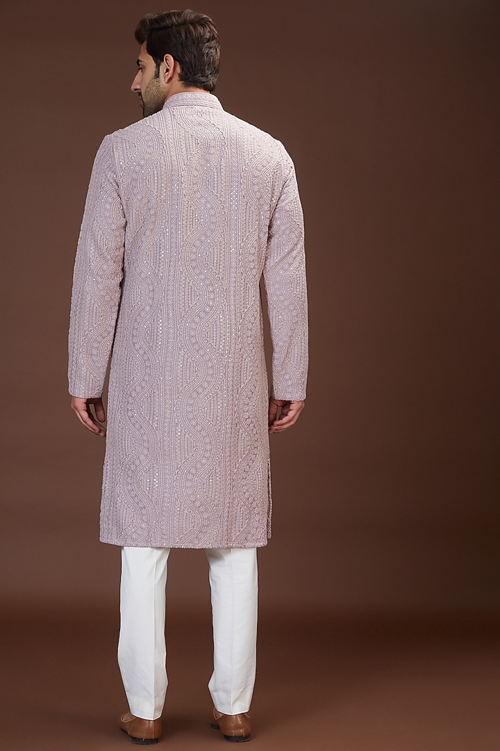 Lavender Silk Embroidered Kurta Set by Kasbah Clothing at Pernia's Pop Up Shop