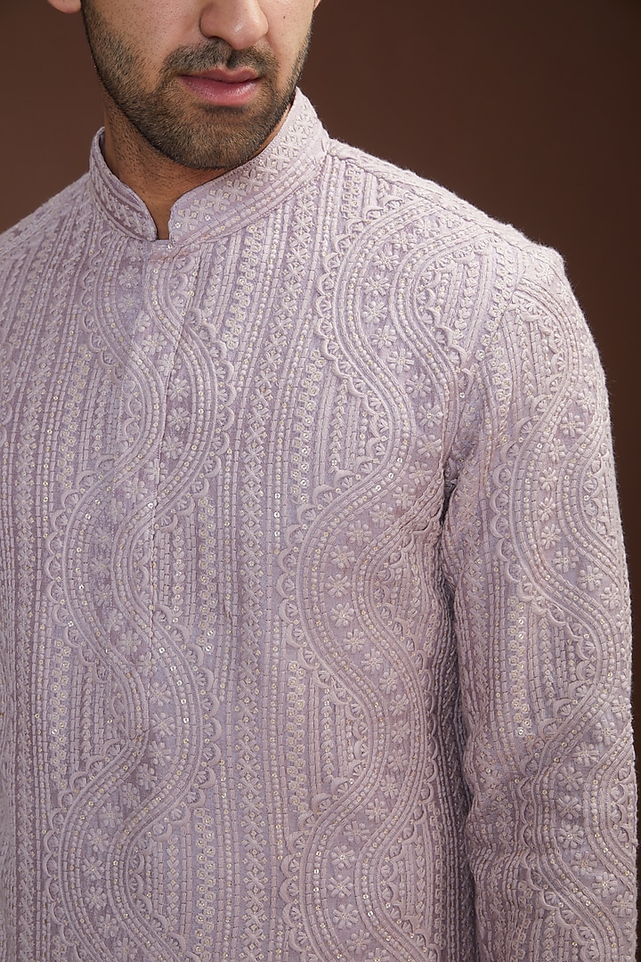 Lavender Silk Embroidered Kurta Set by Kasbah Clothing at Pernia's Pop Up Shop