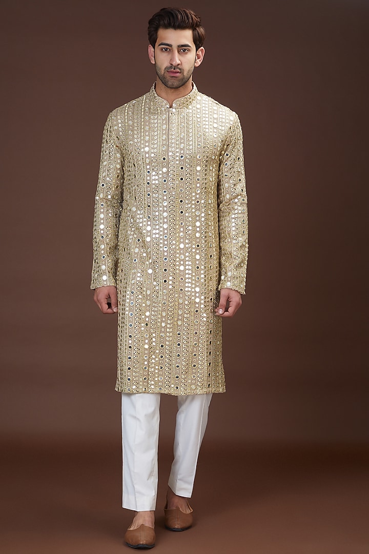 Gold Georgette Embroidered Kurta Set by Kasbah Clothing at Pernia's Pop Up Shop