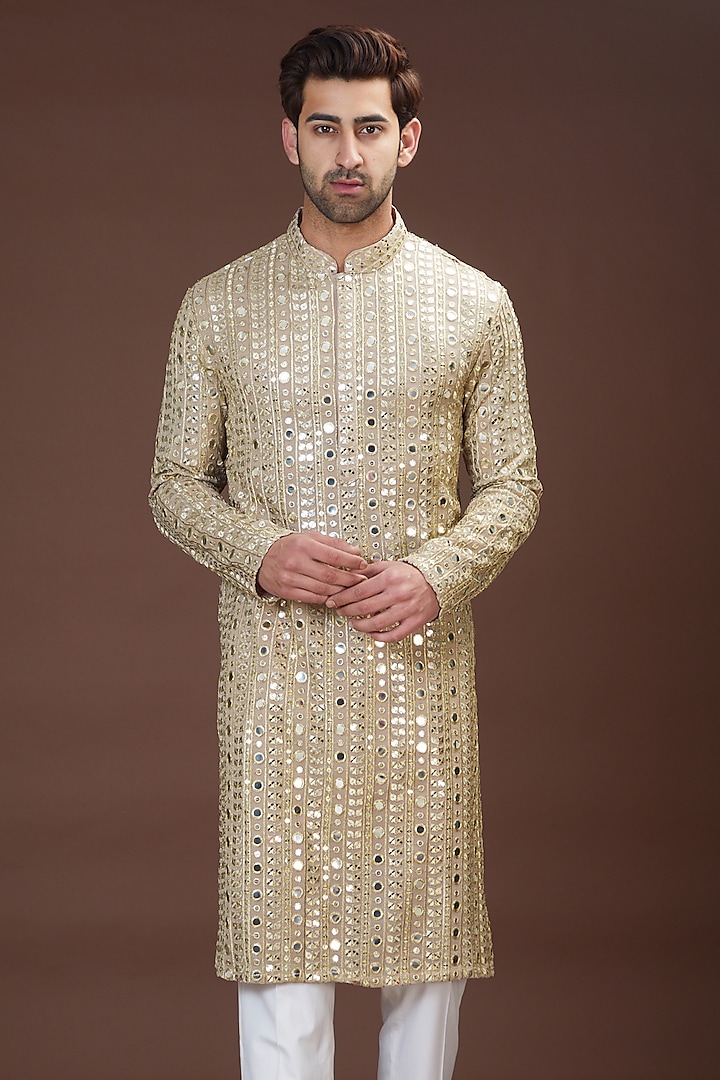 Gold Georgette Embroidered Kurta Set by Kasbah Clothing at Pernia's Pop Up Shop