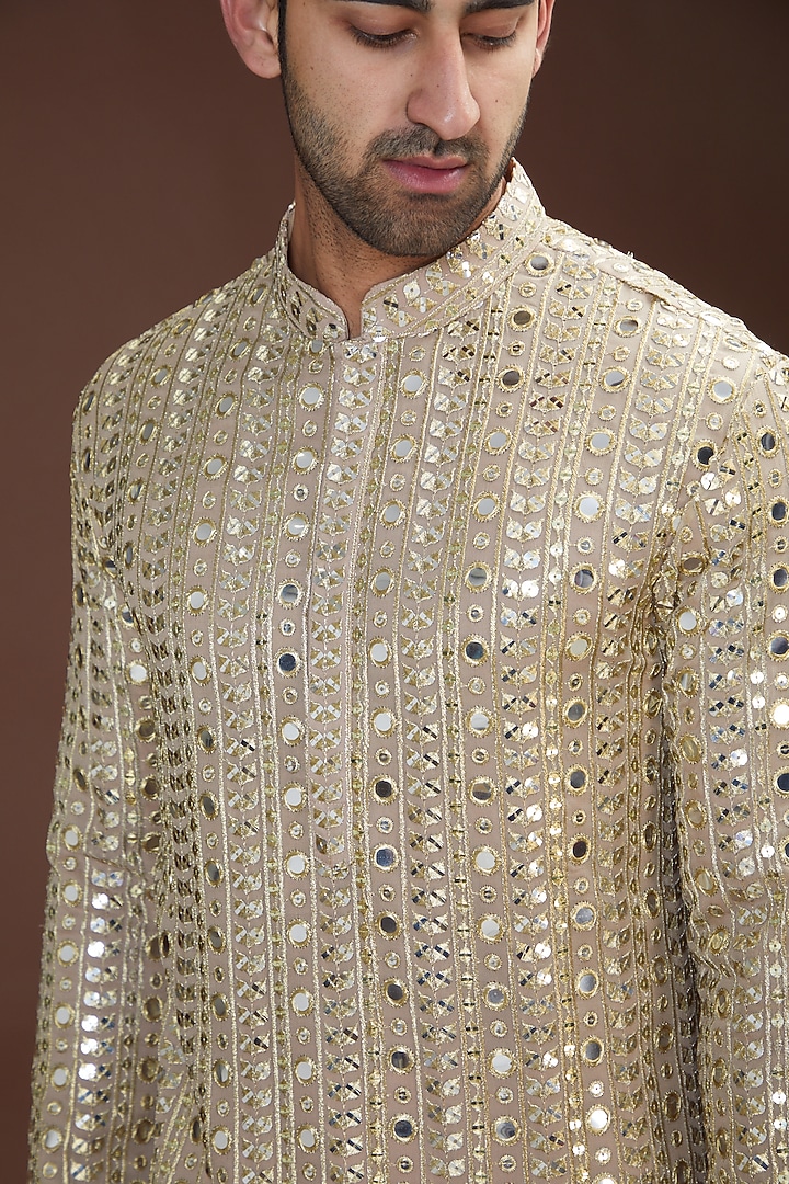 Gold Georgette Embroidered Kurta Set by Kasbah Clothing at Pernia's Pop Up Shop