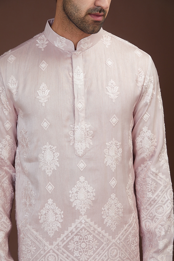 Mud Pink Georgette Chikankari Embroidered Kurta Set by Kasbah Clothing at Pernia's Pop Up Shop