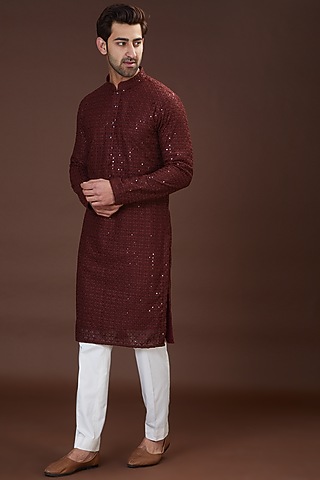 Maroon Georgette Chikankari Embroidered Anarkali Kurta