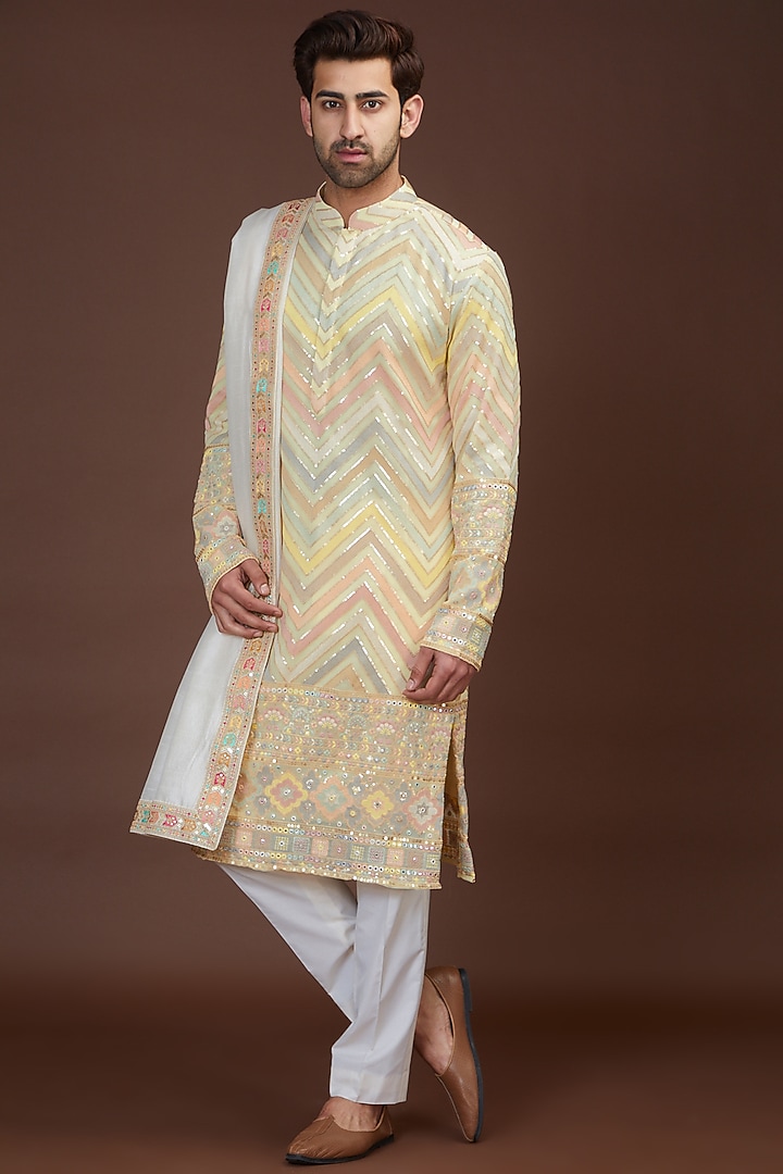 Beige Georgette Embroidered Kurta Set by Kasbah Clothing at Pernia's Pop Up Shop