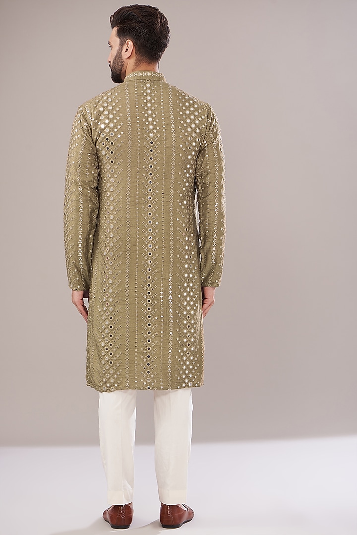 Dark Copped Silk Mirror Embroidered Kurta by Kasbah Clothing at Pernia's Pop Up Shop