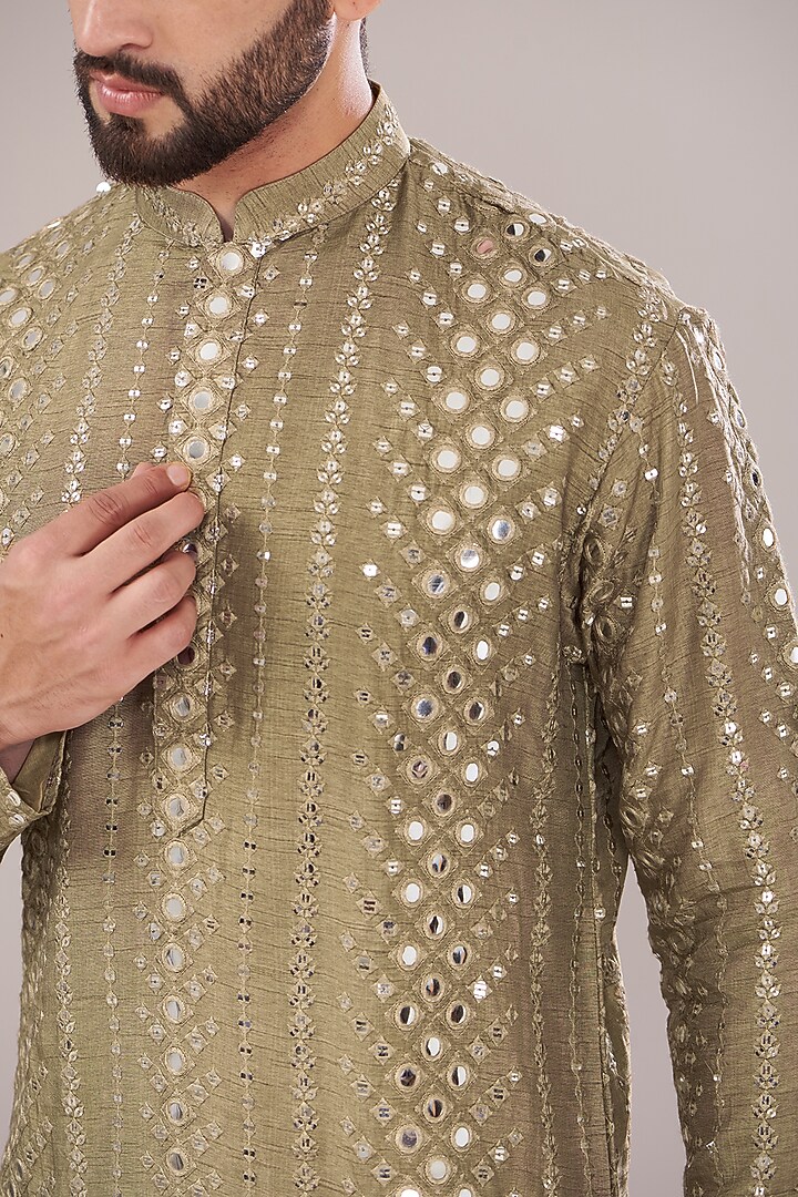 Dark Copped Silk Mirror Embroidered Kurta by Kasbah Clothing at Pernia's Pop Up Shop