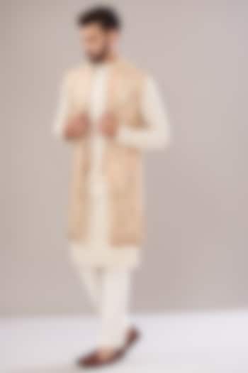 Ivory Georgette Embroidered Indowestern Jacket by Kasbah Clothing at Pernia's Pop Up Shop