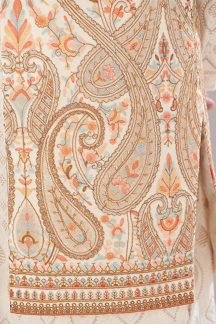 Ivory Georgette Embroidered Indowestern Jacket by Kasbah Clothing at Pernia's Pop Up Shop