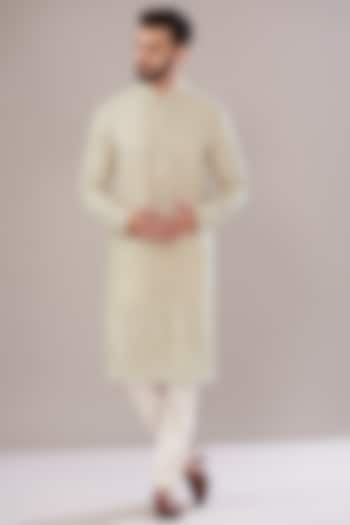 Ivory Georgette Thread Work Lucknowi Kurta by Kasbah Clothing at Pernia's Pop Up Shop