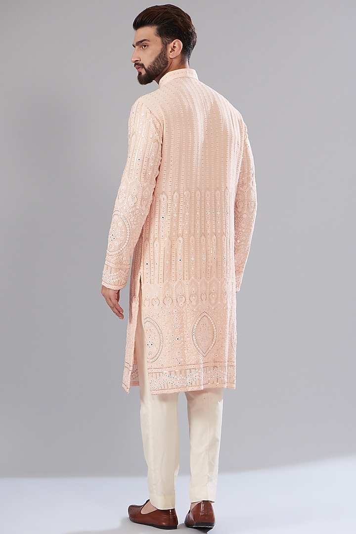 Powder Pink Georgette Chikankari Kurta Set by Kasbah Clothing at Pernia's Pop Up Shop