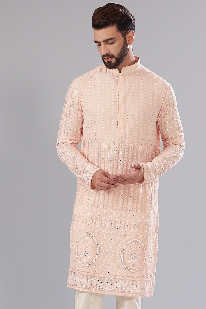 Powder Pink Georgette Chikankari Kurta Set by Kasbah Clothing at Pernia's Pop Up Shop