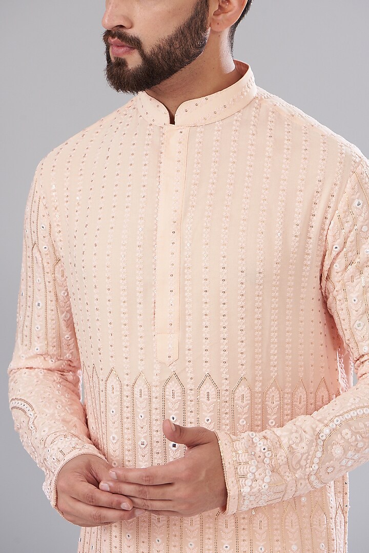 Powder Pink Georgette Chikankari Kurta Set by Kasbah Clothing at Pernia's Pop Up Shop