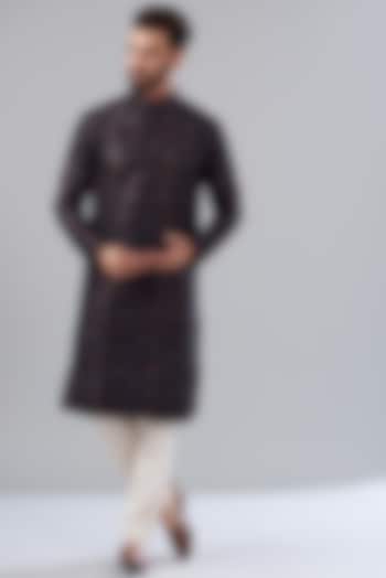 Navy Blue Silk Embroidered Kurta Set by Kasbah Clothing at Pernia's Pop Up Shop