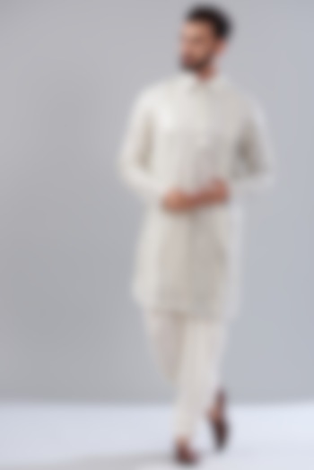 White & Silver Georgette Embroidered Kurta Set by Kasbah Clothing at Pernia's Pop Up Shop