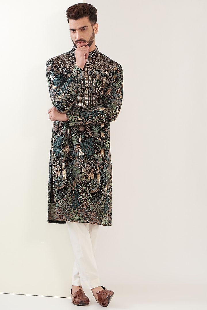 Black Georgette Embroidered Kurta Set by Kasbah Clothing at Pernia's Pop Up Shop