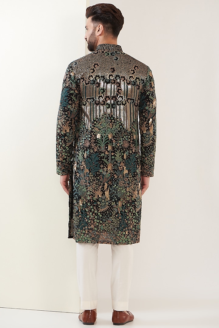 Black Georgette Embroidered Kurta Set by Kasbah Clothing at Pernia's Pop Up Shop