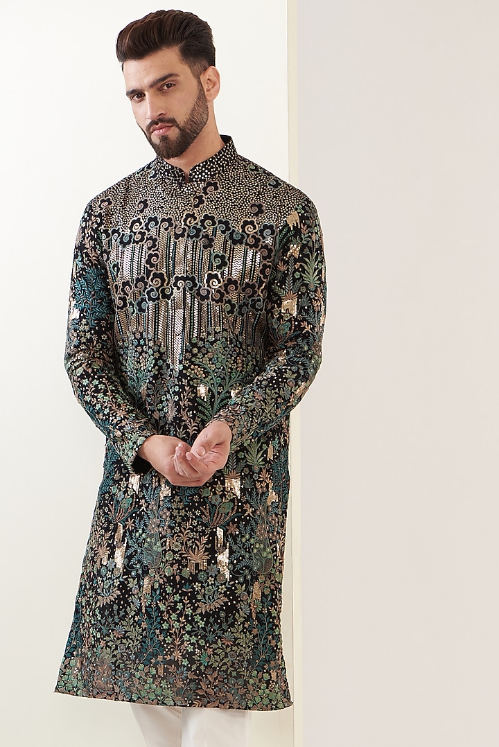 Black Georgette Embroidered Kurta Set by Kasbah Clothing at Pernia's Pop Up Shop