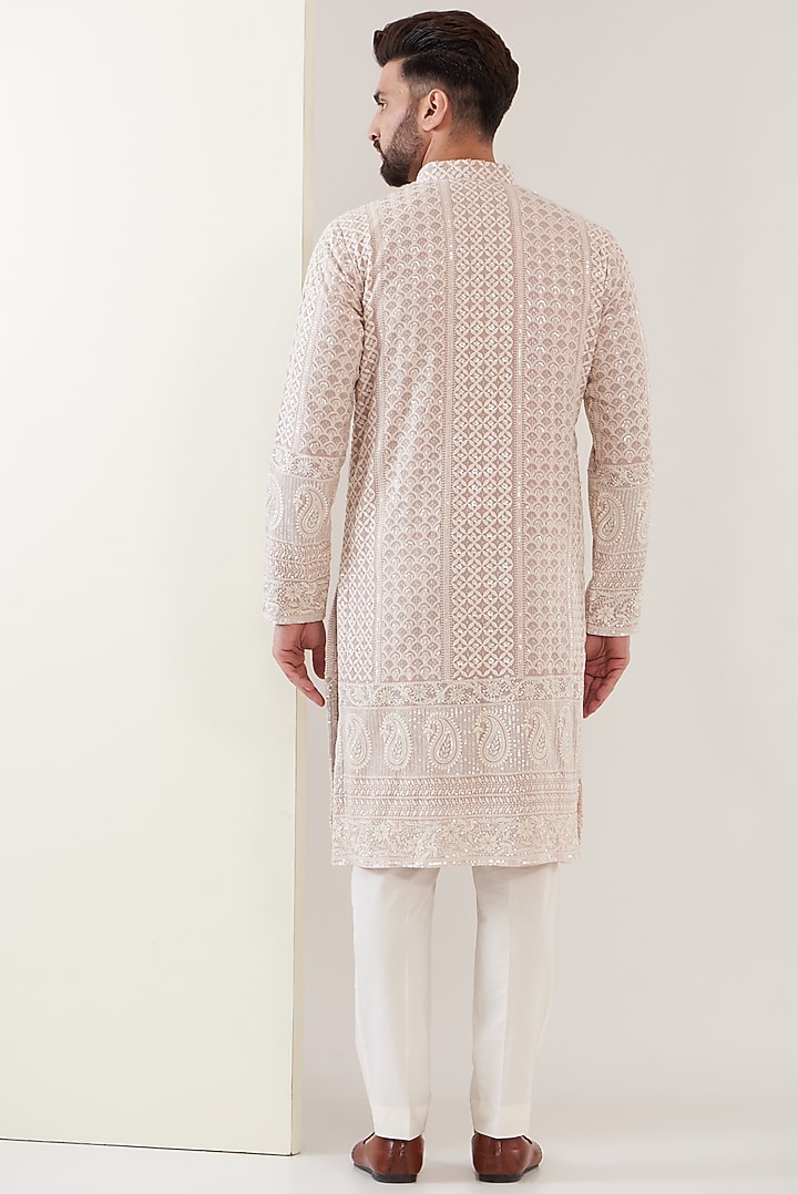 Light Mud Pink Georgette Embroidered Lucknowi Kurta Set by Kasbah Clothing at Pernia's Pop Up Shop