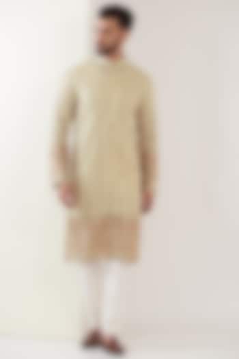 Green & Beige Georgette Sequins Embroidered Kurta Set by Kasbah Clothing at Pernia's Pop Up Shop